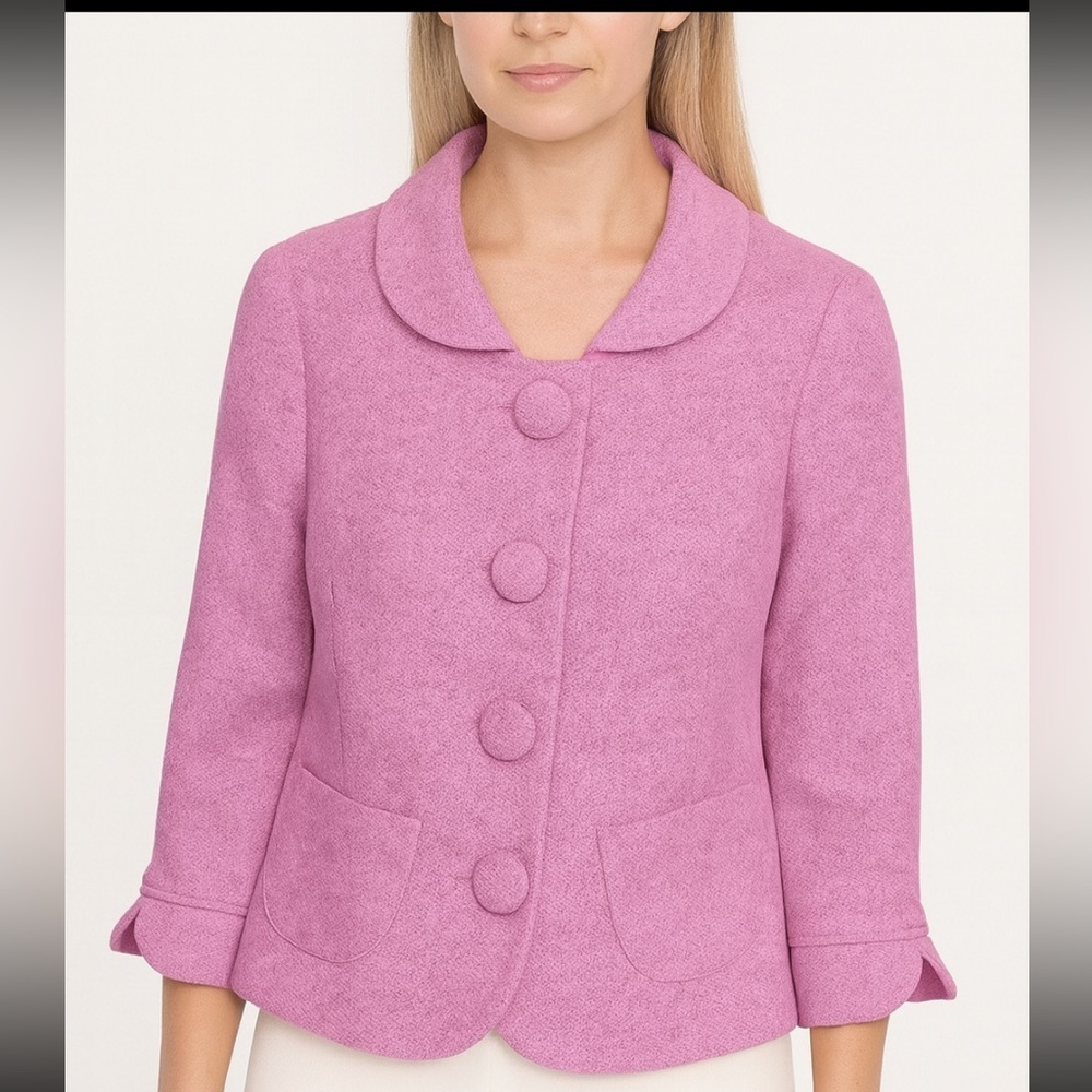 london Times Light Pink shimmer shiny Blazer with bug large buttons barbie